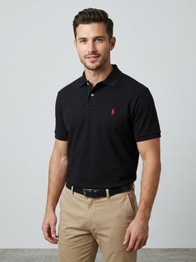 Polo Ralph Lauren Men's Cotton Polo Shirt Custom Slim Fit Black Size XXL